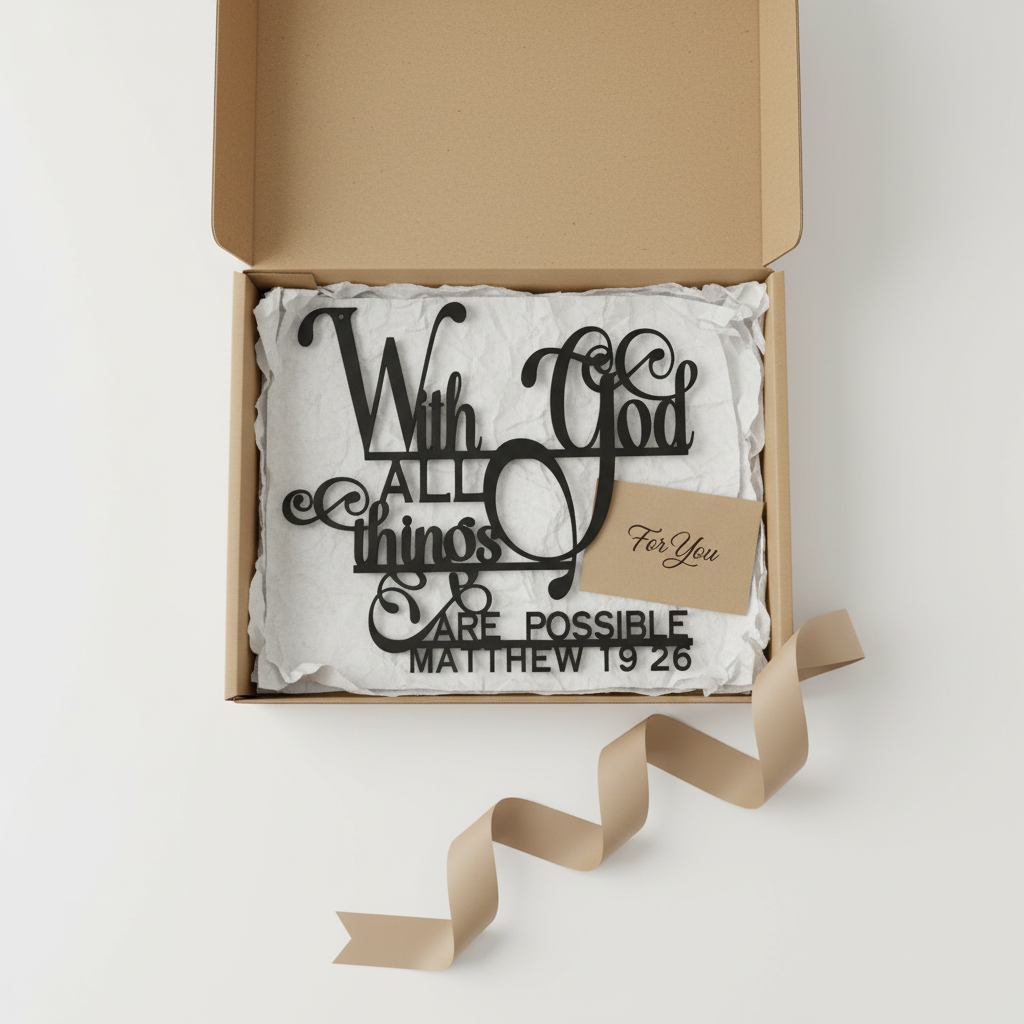 "With God All Things Are Possible" Metal Wall Art | Matthew 19:26 Scripture Sign | Elegant Christian Home Decor