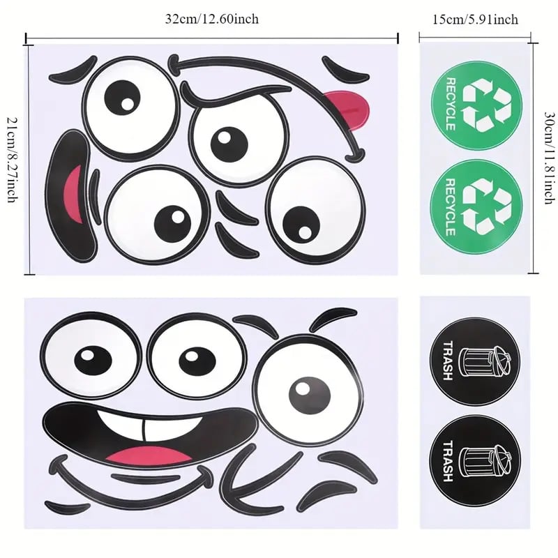 🌱 Eco-Friendly Trash Can Face Sticker Set