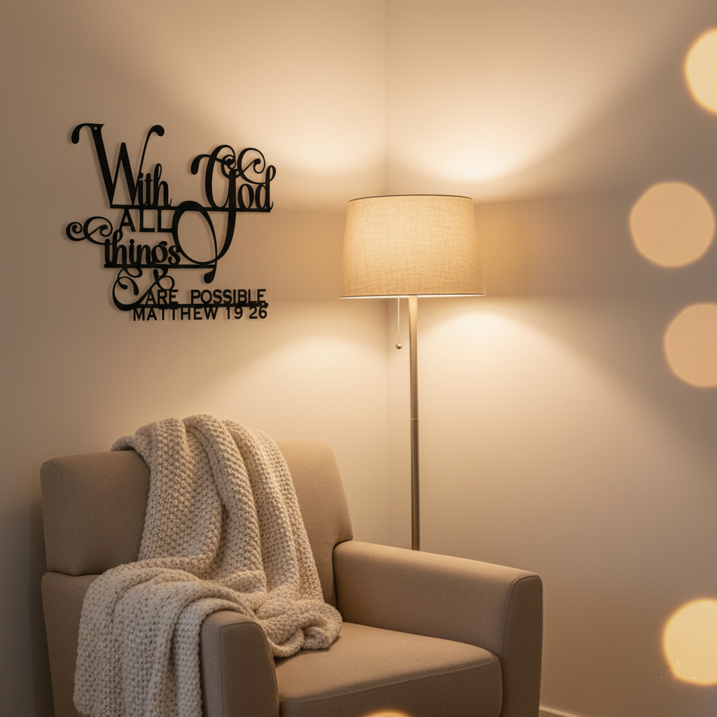 "With God All Things Are Possible" Metal Wall Art | Matthew 19:26 Scripture Sign | Elegant Christian Home Decor