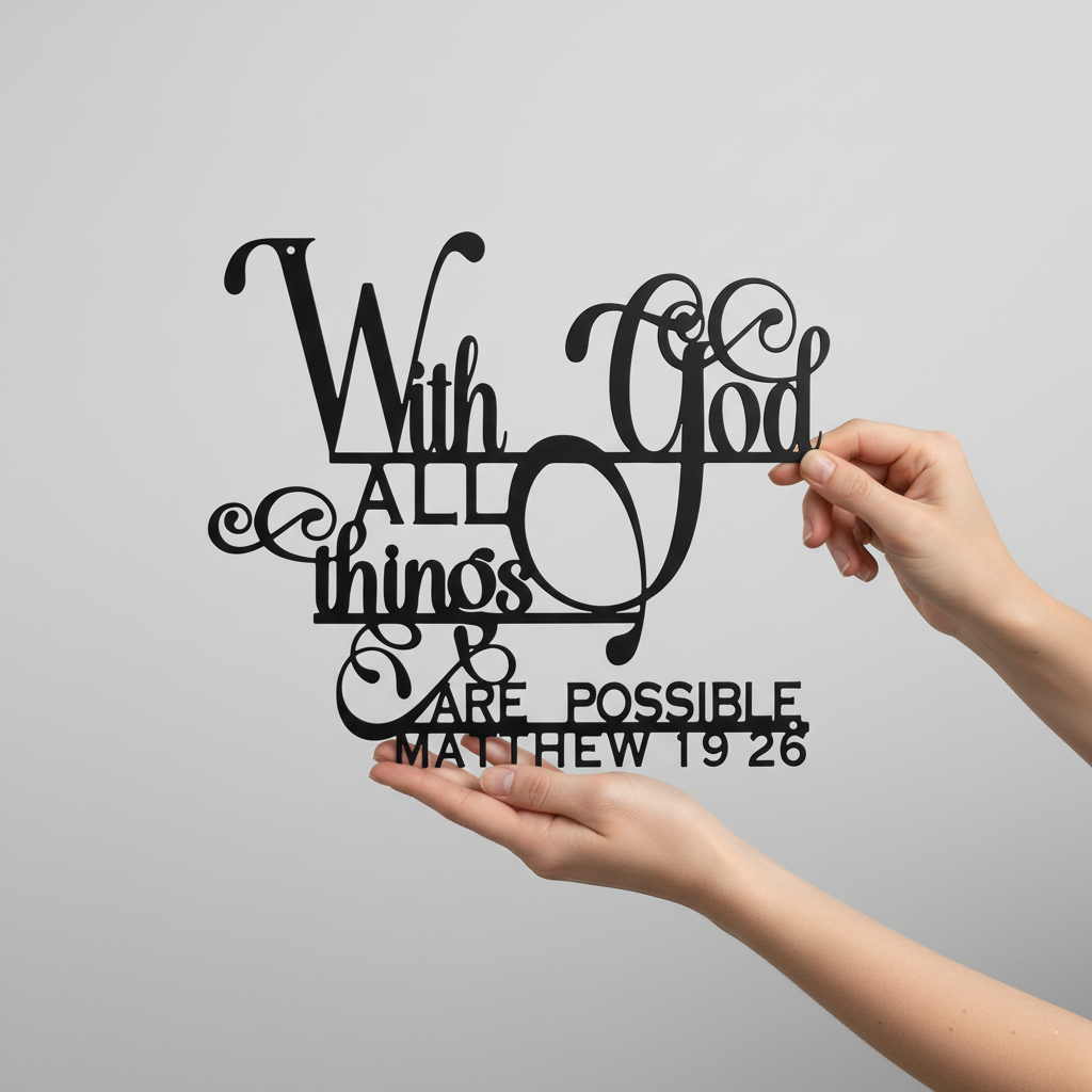 "With God All Things Are Possible" Metal Wall Art | Matthew 19:26 Scripture Sign | Elegant Christian Home Decor
